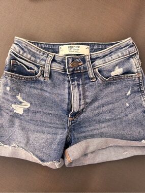 Hollister Light Blue Distressed Rolled-Hem Denim Shorts